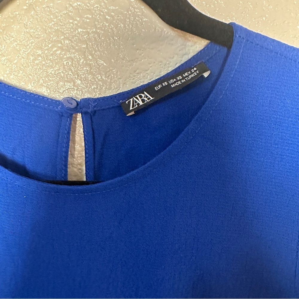 Zara Blue Tiered Dress Sz XS Pockets - Picture 6 of 11